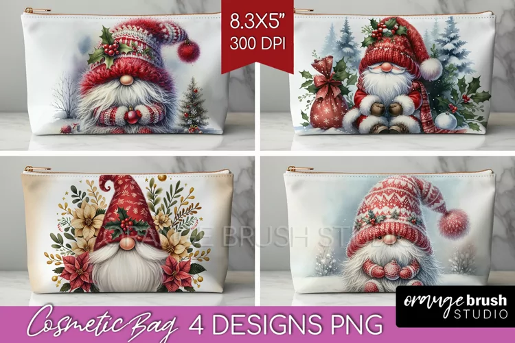 Christmas Gnome Cosmetic Bag - Cute Gnome Makeup Bag PNG