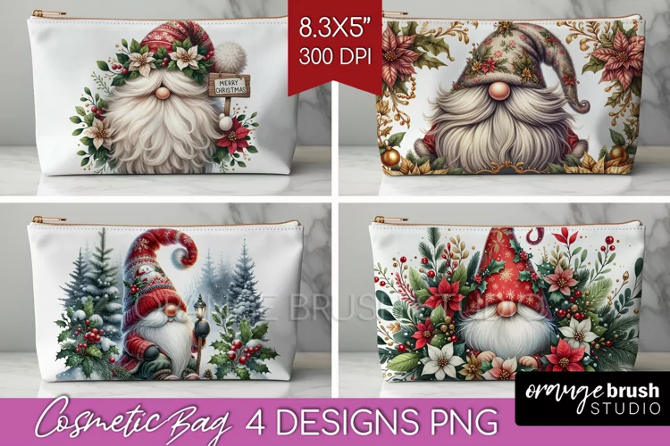 Christmas Gnome Cosmetic Bag - Cute Gnome Makeup Bag PNG