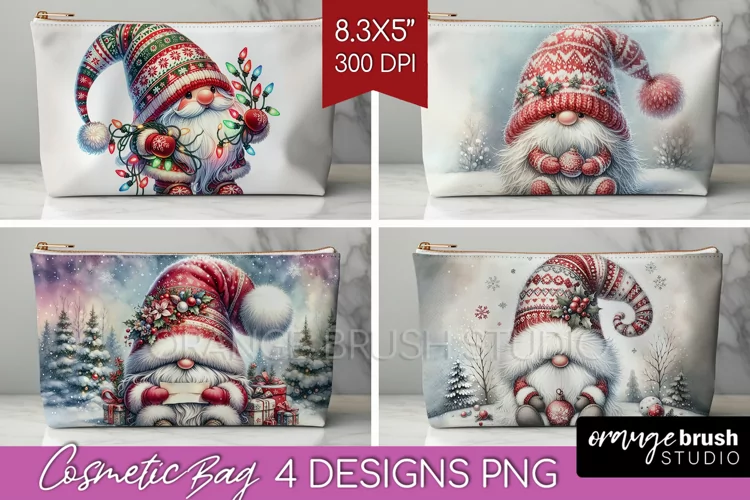 Christmas Gnome Cosmetic Bag - Cute Gnome Makeup Bag PNG