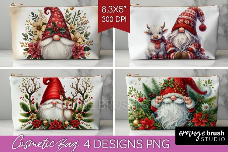 Christmas Gnome Cosmetic Bag - Cute Gnome Makeup Bag PNG