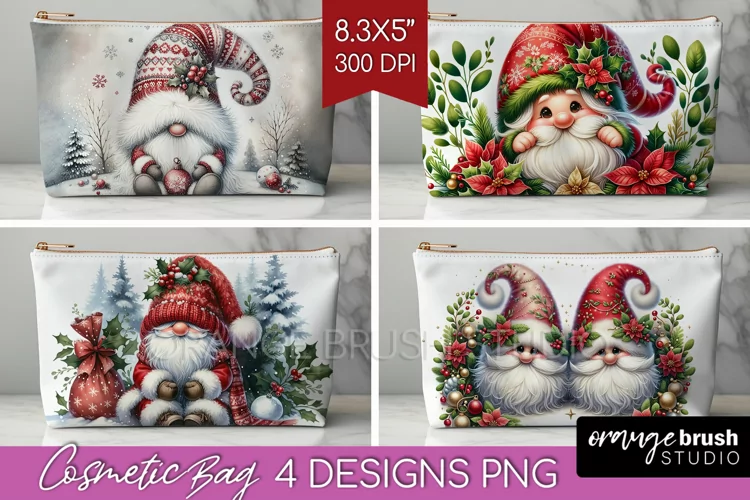 Christmas Gnome Cosmetic Bag - Cute Gnome Makeup Bag PNG