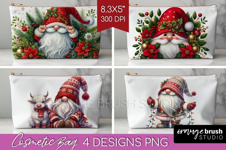 Christmas Gnome Cosmetic Bag - Cute Gnome Makeup Bag PNG example image 1