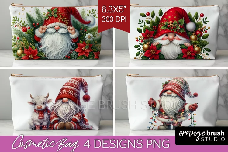 Christmas Gnome Cosmetic Bag - Cute Gnome Makeup Bag PNG