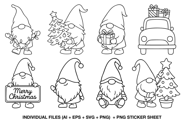 Christmas gnome digital stamp set with cute outline characters