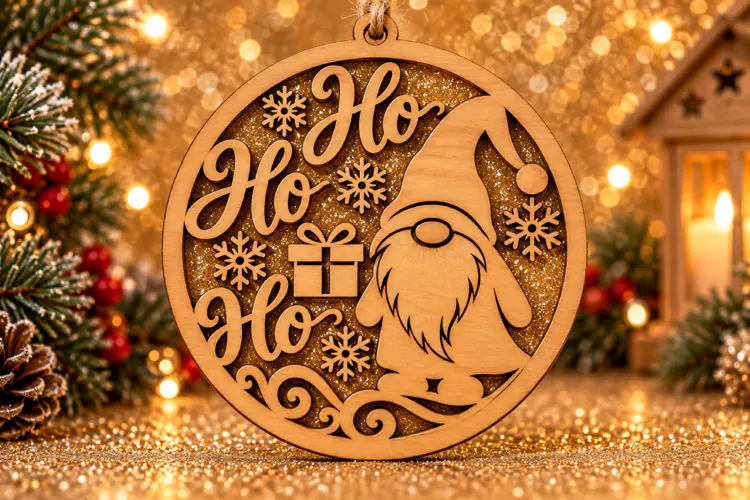 Christmas Gnome Door Hanger SVG Laser Cut