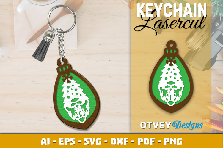 Christmas Gnome Keychain Lasercut