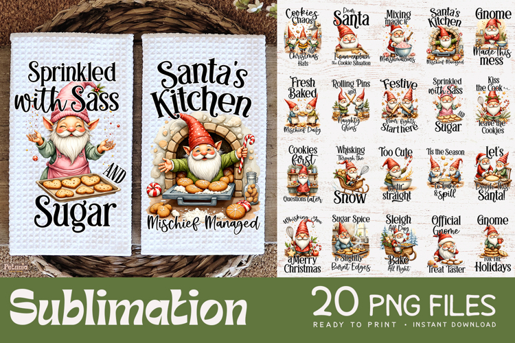 Christmas Gnome Kitchen Towel Sublimation Designs Bundle