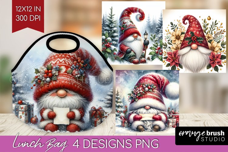 Christmas Gnome Lunch Bag - Cute Gnome Lunch Bug PNG example image 1