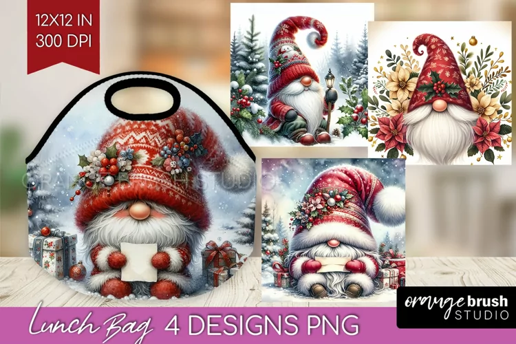 Christmas Gnome Lunch Bag - Cute Gnome Lunch Bug PNG