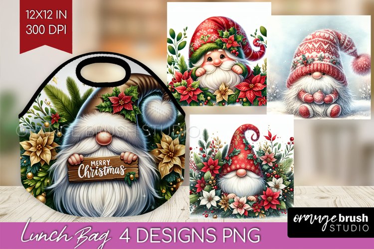 Christmas Gnome Lunch Bag - Cute Gnome Lunch Bug PNG example image 1