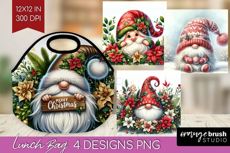 Christmas Gnome Lunch Bag - Cute Gnome Lunch Bug PNG