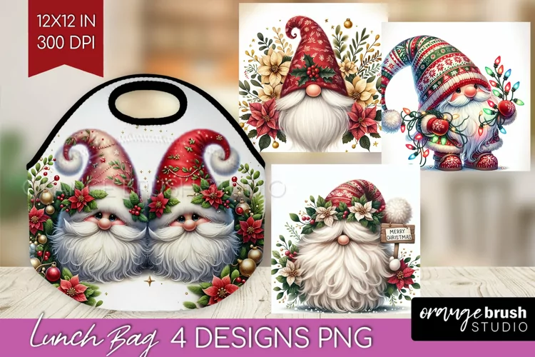 Christmas Gnome Lunch Bag - Cute Gnome Lunch Bug PNG