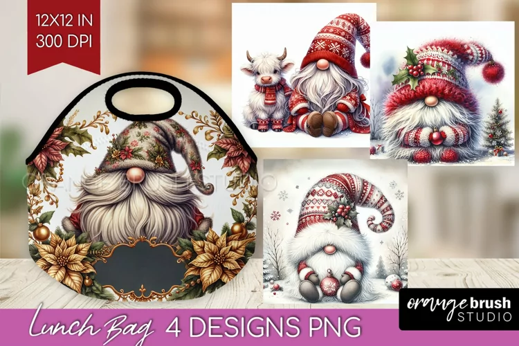 Christmas Gnome Lunch Bag - Cute Gnome Lunch Bug PNG