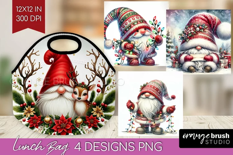 Christmas Gnome Lunch Bag - Cute Gnome Lunch Bug PNG