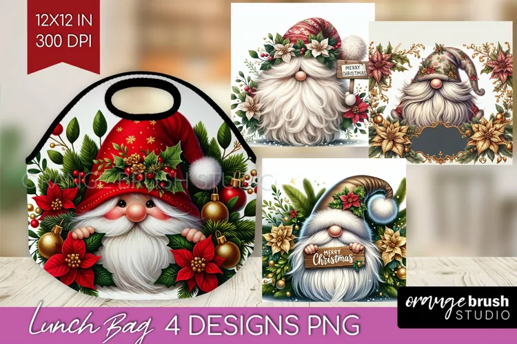 Christmas Gnome Lunch Bag - Cute Gnome Lunch Bug PNG