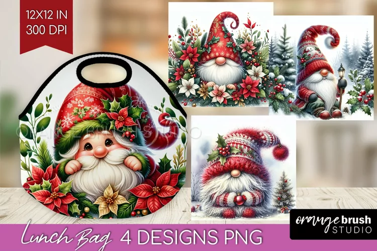 Christmas Gnome Lunch Bag - Cute Gnome Lunch Bug PNG