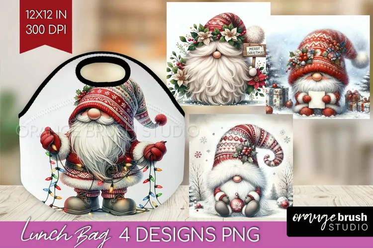 Christmas Gnome Lunch Bag - Cute Gnome Lunch Bug PNG