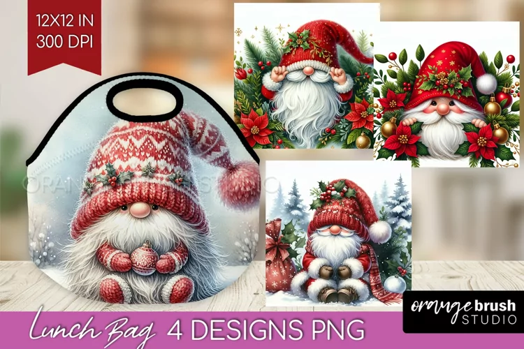 Christmas Gnome Lunch Bag - Cute Gnome Lunch Bug PNG