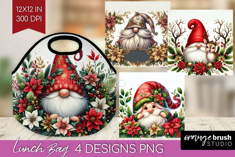 Christmas Gnome Lunch Bag - Cute Gnome Lunch Bug PNG