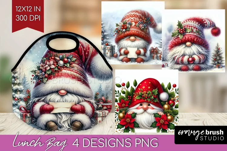 Christmas Gnome Lunch Bag - Cute Gnome Lunch Bug PNG