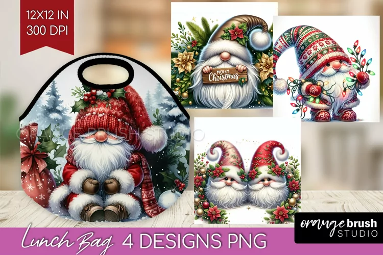Christmas Gnome Lunch Bag - Cute Gnome Lunch Bug PNG