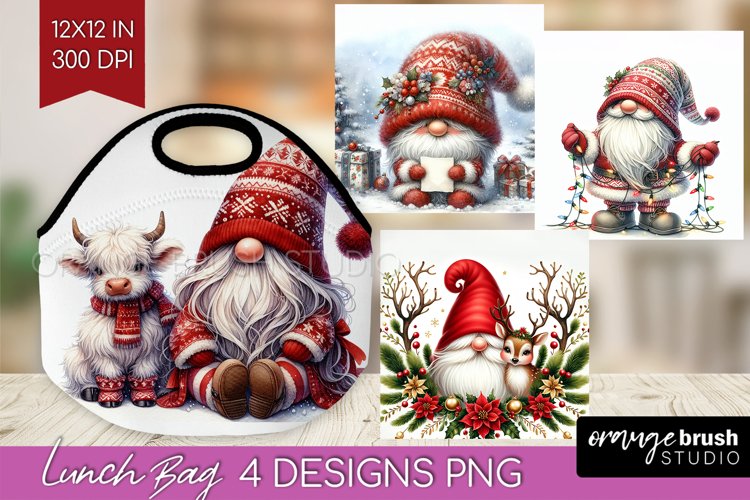 Christmas Gnome Lunch Bag - Cute Gnome Lunch Bug PNG