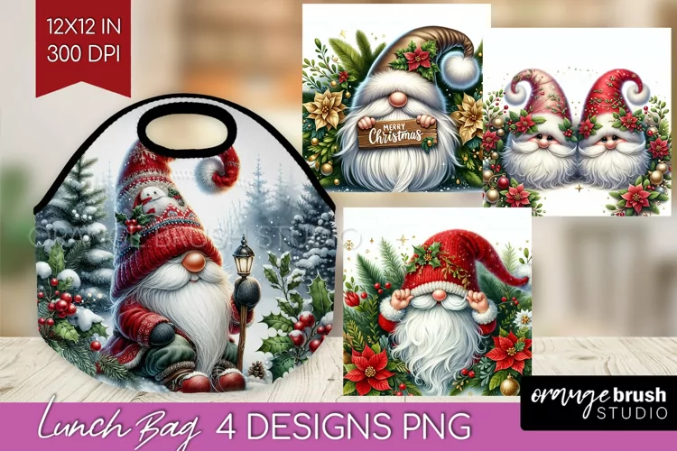 Christmas Gnome Lunch Bag - Cute Gnome Lunch Bug PNG