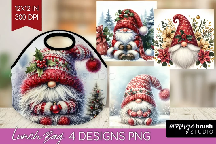 Christmas Gnome Lunch Bag - Cute Gnome Lunch Bug PNG