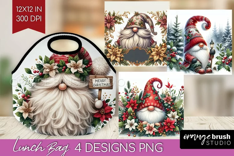 Christmas Gnome Lunch Bag - Cute Gnome Lunch Bug PNG