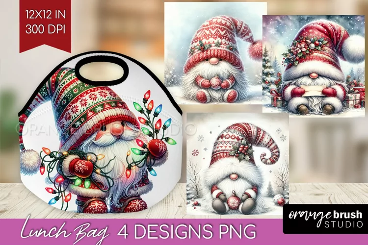 Christmas Gnome Lunch Bag - Cute Gnome Lunch Bug PNG