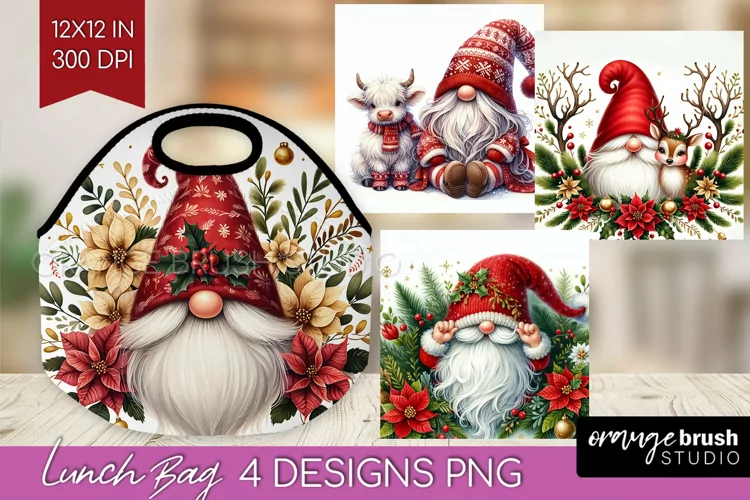 Christmas Gnome Lunch Bag - Cute Gnome Lunch Bug PNG