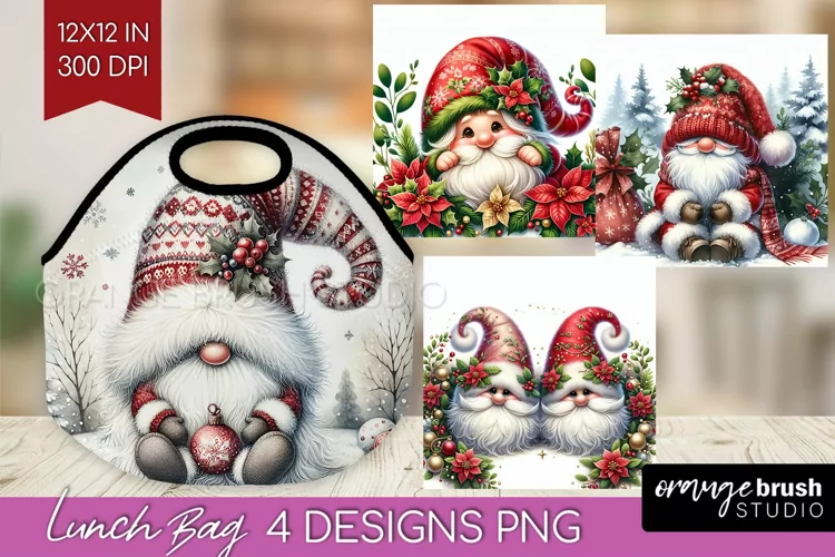 Christmas Gnome Lunch Bag - Cute Gnome Lunch Bug PNG