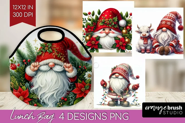 Christmas Gnome Lunch Bag - Cute Gnome Lunch Bug PNG
