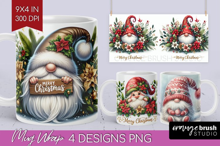 Christmas Gnome Mug Wrap - Cute Gnome Mug PNG Sublimation