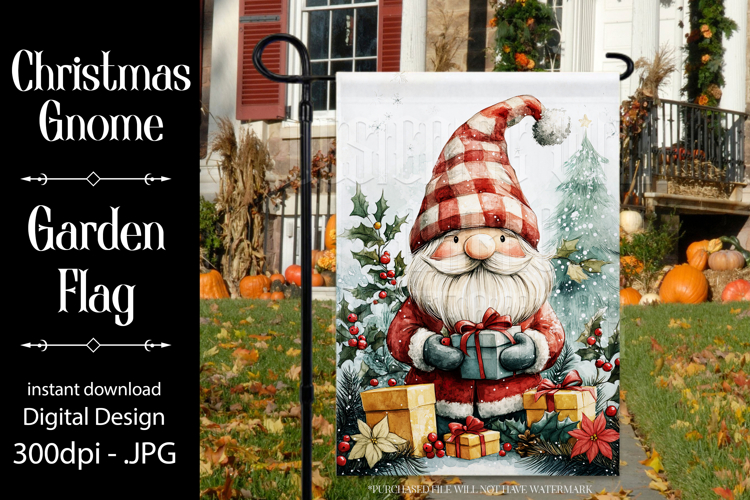 Christmas Gnome Garden Flag, Gnome Presents Garden Flag, d1