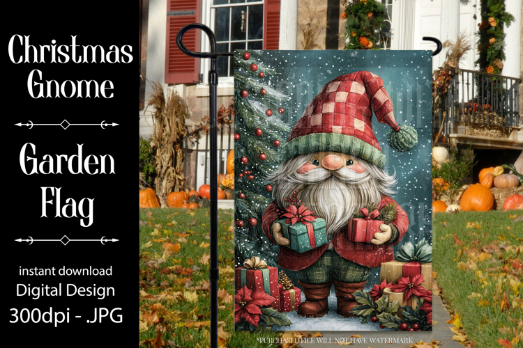 Christmas Gnome Garden Flag, Gnome Presents Garden Flag, d4