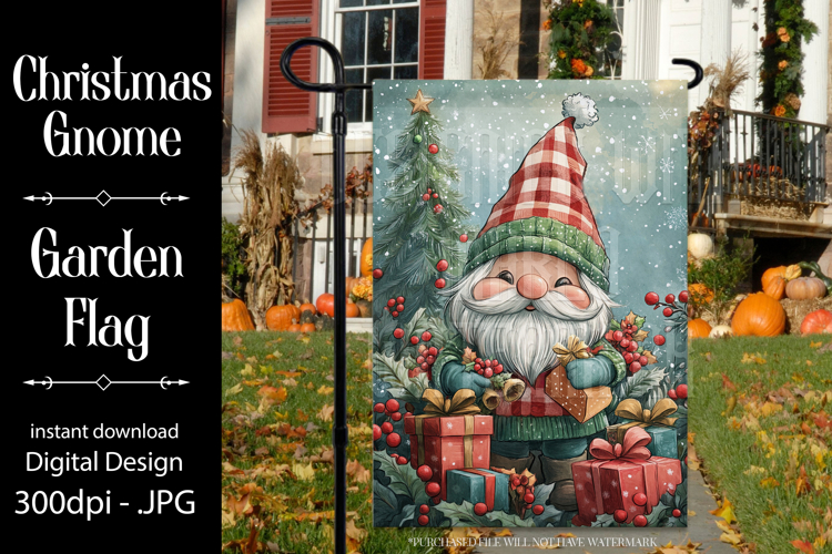 Christmas Gnome Garden Flag, Gnome Presents Garden Flag, d8