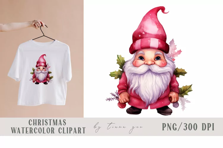 Cute watercolor Christmas gnome clipart- 1 png file