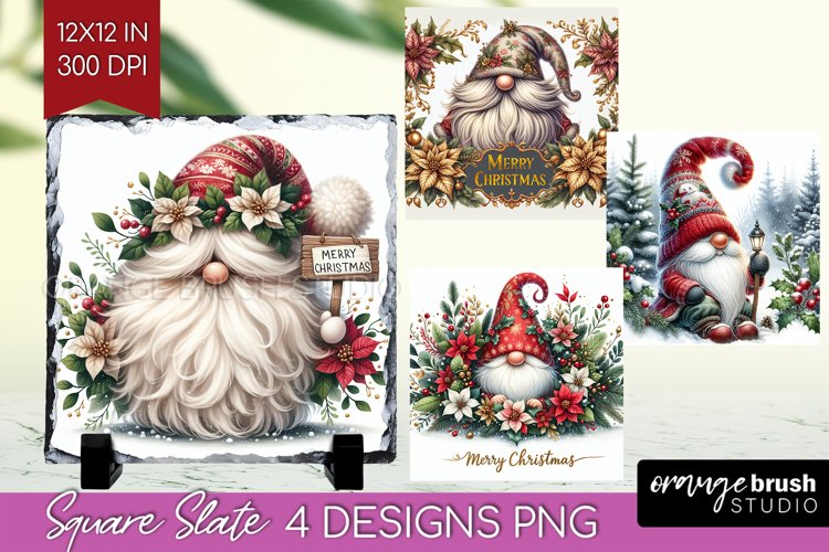 Christmas Gnome Slate PNG - Cute Gnome Square Slate