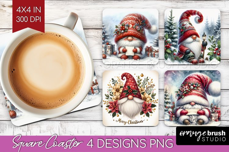 Christmas Gnome Square Coaster - Cute Gnome Coaster PNG