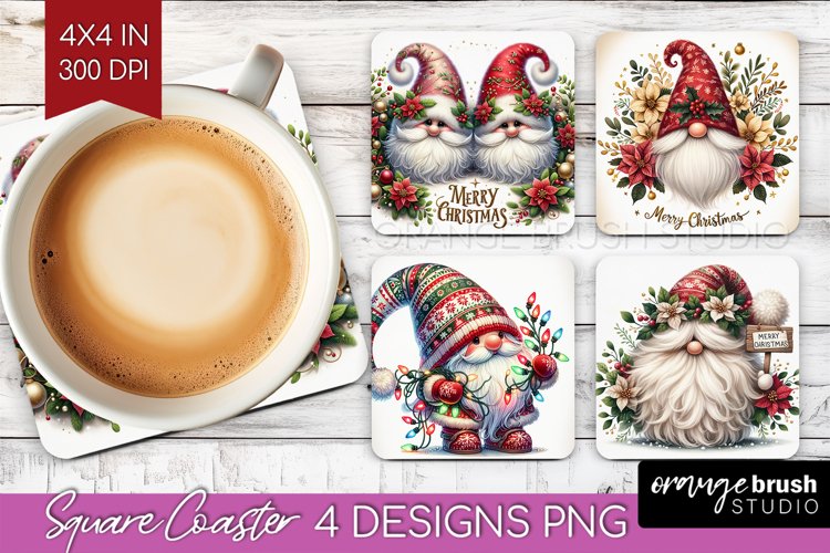 Christmas Gnome Square Coaster - Cute Gnome Coaster PNG