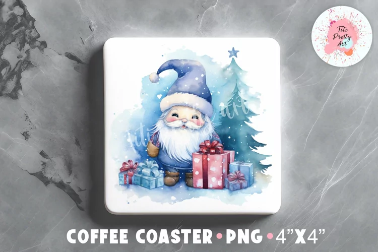 Christmas Gnome Square Coaster Sublimation Design Png