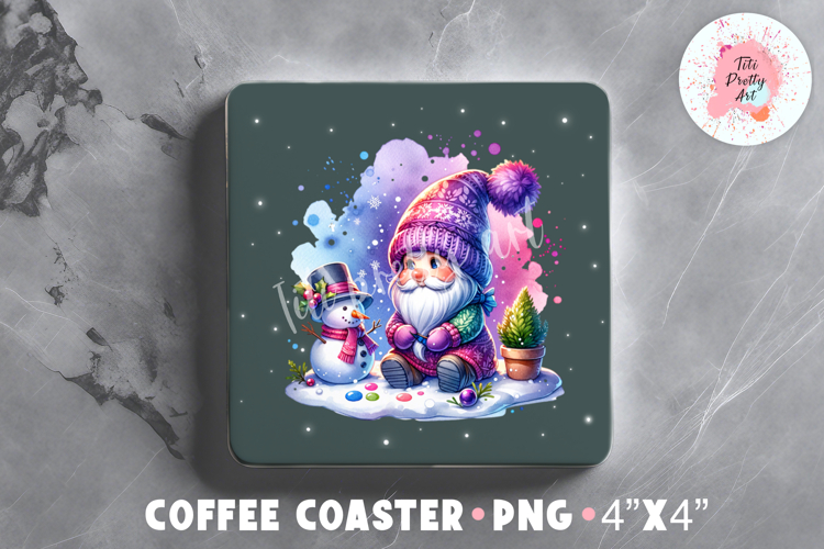 Christmas Gnome Square Coaster Sublimation Design Png