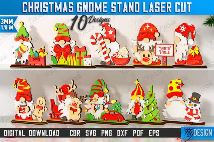 Christmas Gnome Stands Laser Cut Bundle, Xmas Shelf Sitters