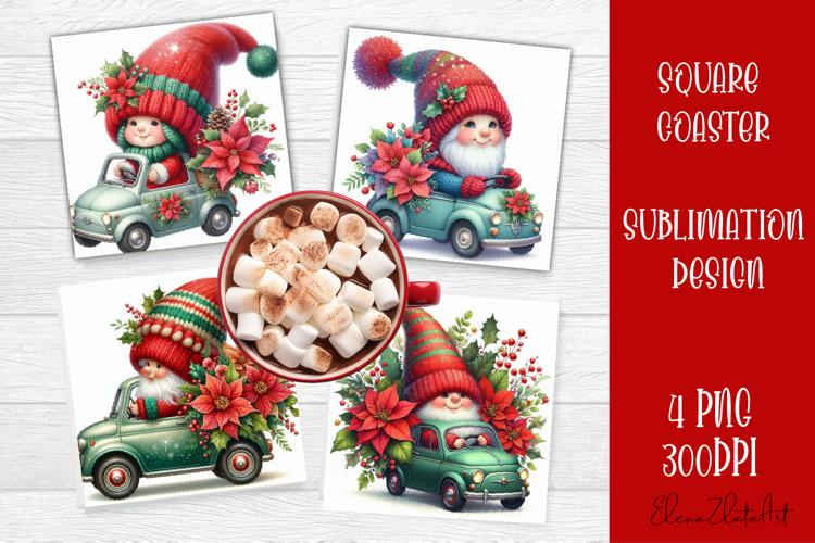 Christmas Gnome Sublimation Coaster Design