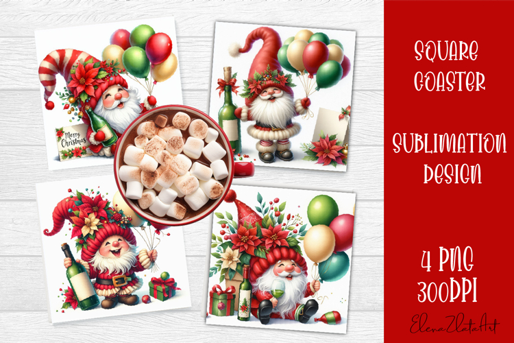 Christmas Gnome Sublimation Coaster Design