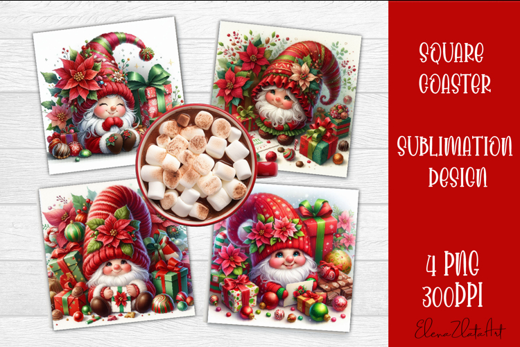 Christmas Gnome Sublimation Coaster Design
