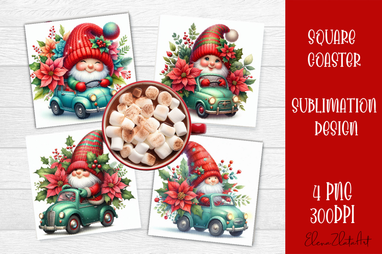 Christmas Gnome Sublimation Coaster Design