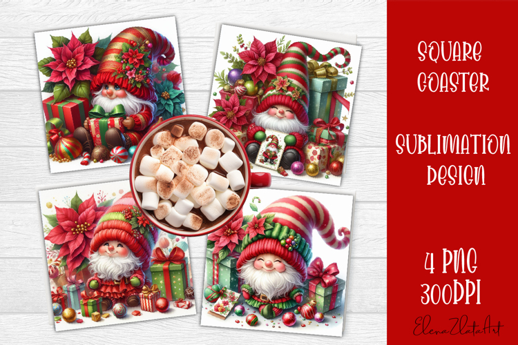 Christmas Gnome Sublimation Coaster Design