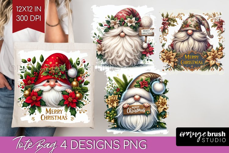 Christmas Gnome Tote Bag - Cute Gnome Tote Bag PNG example image 1